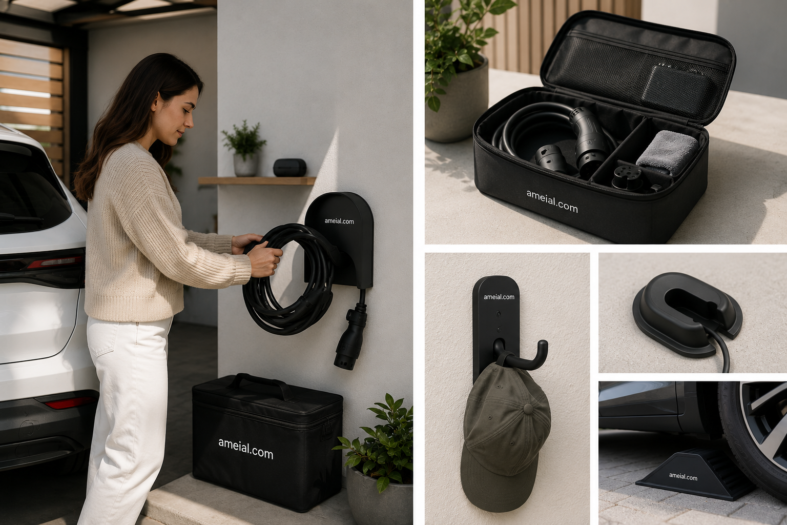 Accesorios EV como soporte de cable, organizadores y protectores